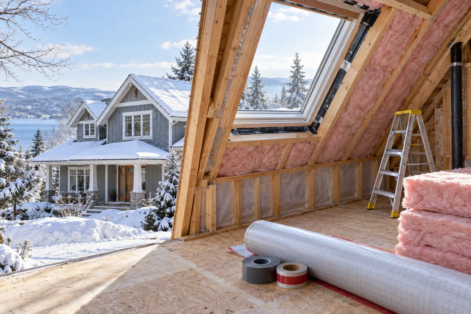 A Canadian home undergoing careful insulation and air-sealing work.