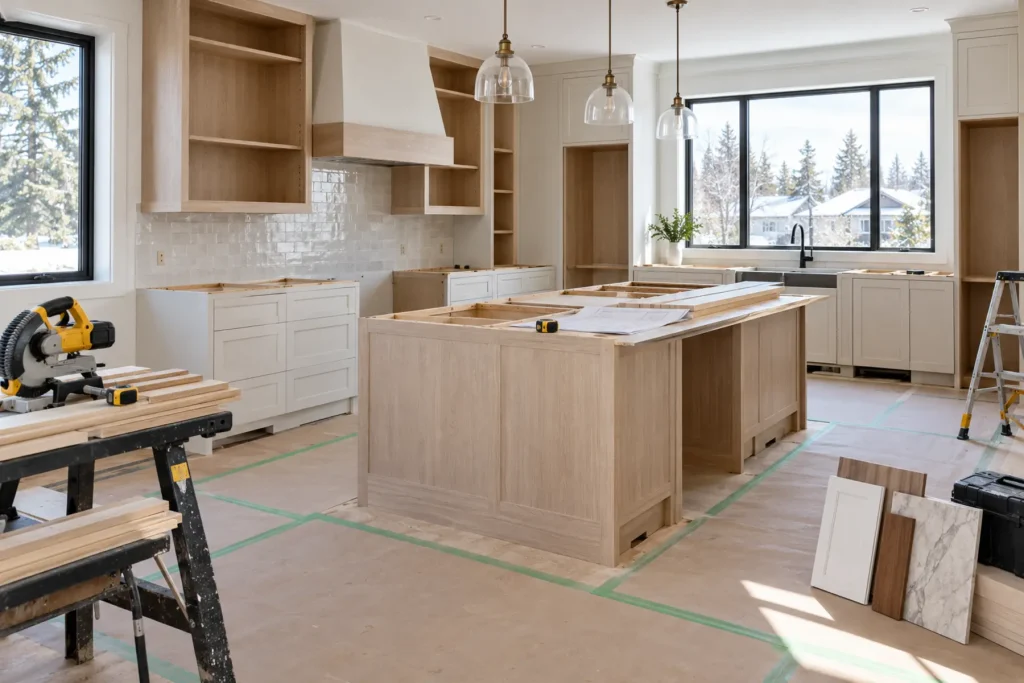 A bright kitchen renovation in careful progress.