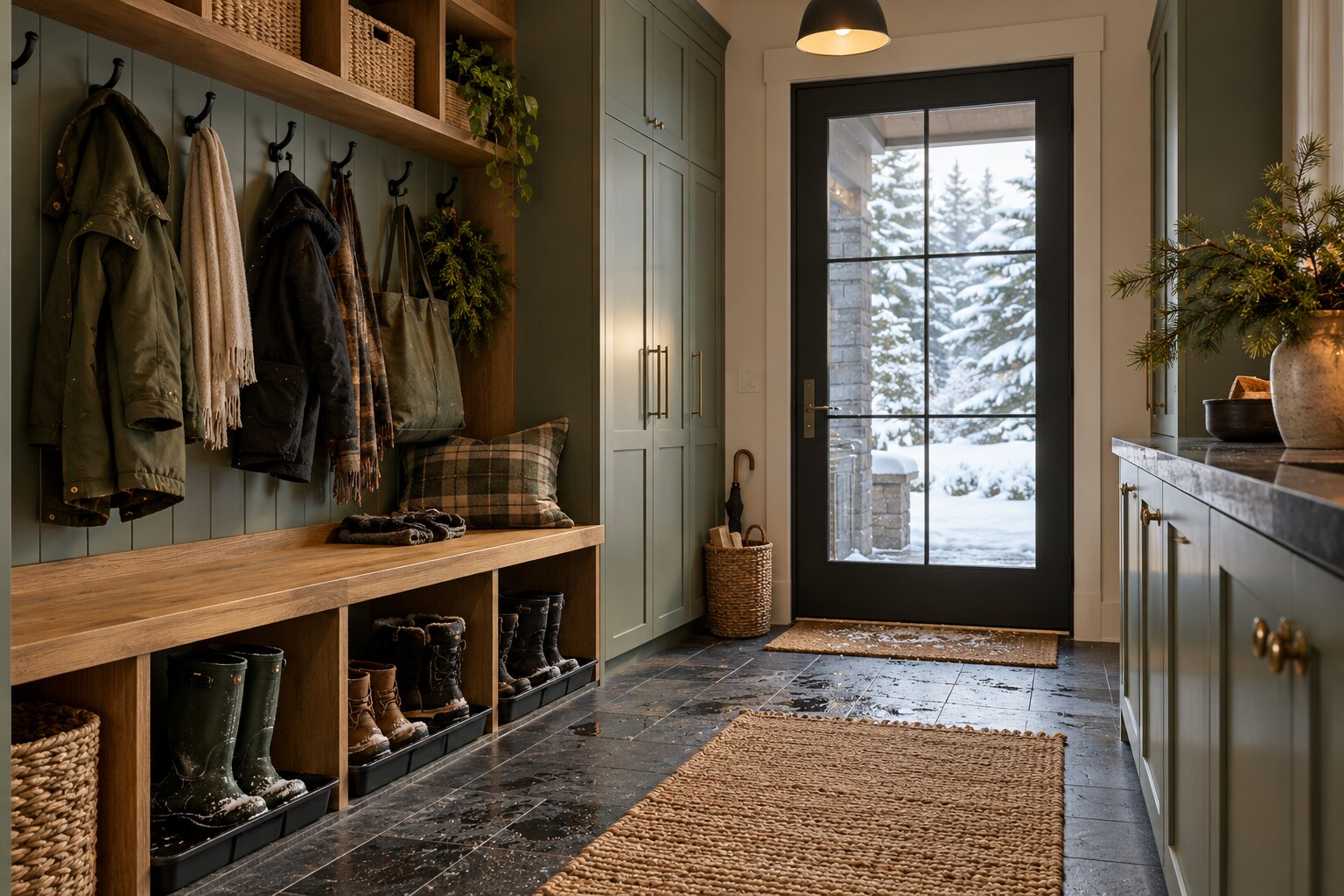 How to plan a hardworking entry around wet boots, outerwear, pets, sports equipment, drying and household circulation.