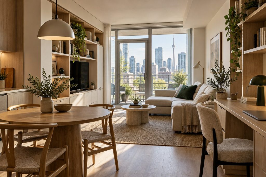 A disciplined approach to storage, flexible rooms, visual calm and durable choices in compact Canadian condominium homes.